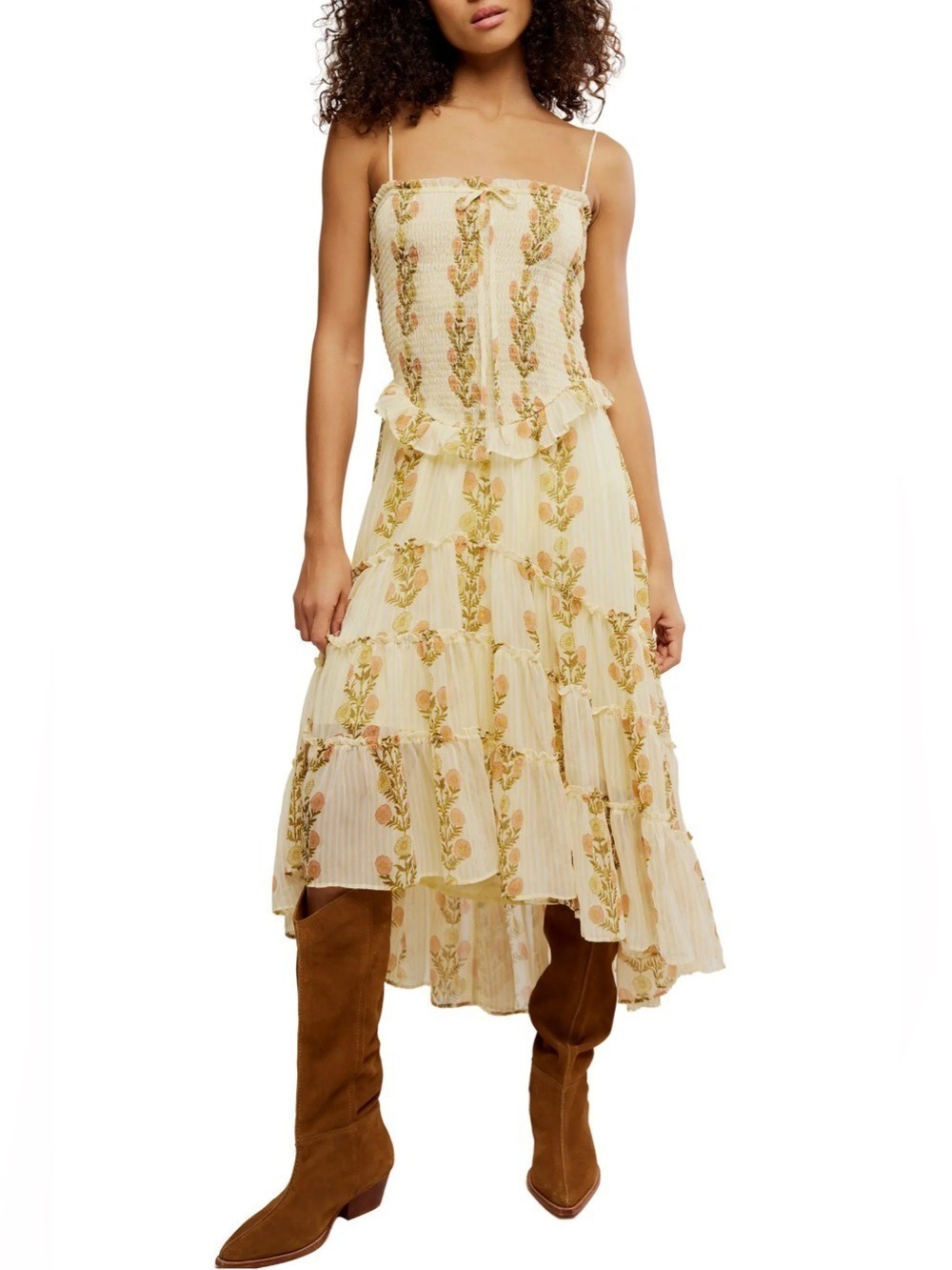 FREE PEOPLE Alejandra Smocked Bodice Tiered Sundress Size L